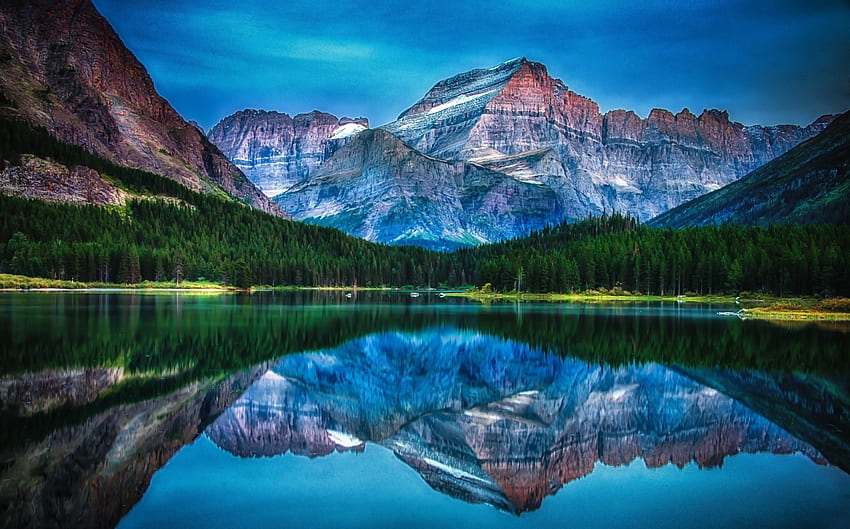 lake, Mountain, Forest, Reflection, Water, Sunrise, Morning, Summer, Glacier National Park, Montana, Landscape, Nature / and Mobile Background, Glacier National Park Montana HD wallpaper