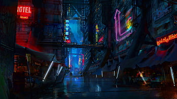 Cyberpunk City, Abstract Illustration, Futuristic City, Dystoptic Artwork  at Night, 4k Wallpaper, Stock Illustration - Illustration of graphic,  future: 253157419