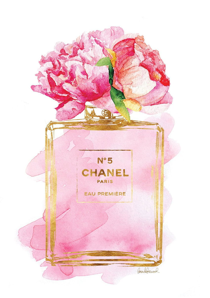 Blush Pink Peony akwarela Rose Gold efekt plakatu mody, Perfumy Chanel Tapeta na telefon HD