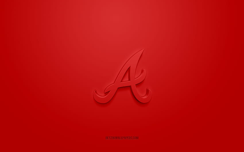 Godło Atlanta Braves, kreatywne logo 3D, czerwone tło, amerykański klub baseballowy, MLB, Atlanta, USA, Atlanta Braves, baseball, insygnia Atlanta Braves Tapeta HD