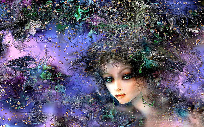 Waldzauberin, digital, Blätter, Kunst, Gesicht, Mädchen HD-Hintergrundbild
