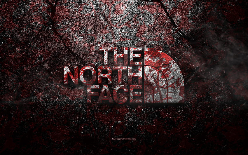 Лого на The North Face, гръндж изкуство, камък на The North Face, текстура на червен камък, The North Face, гръндж текстура на камък, емблема на The North Face, 3d лого на The North Face HD тапет