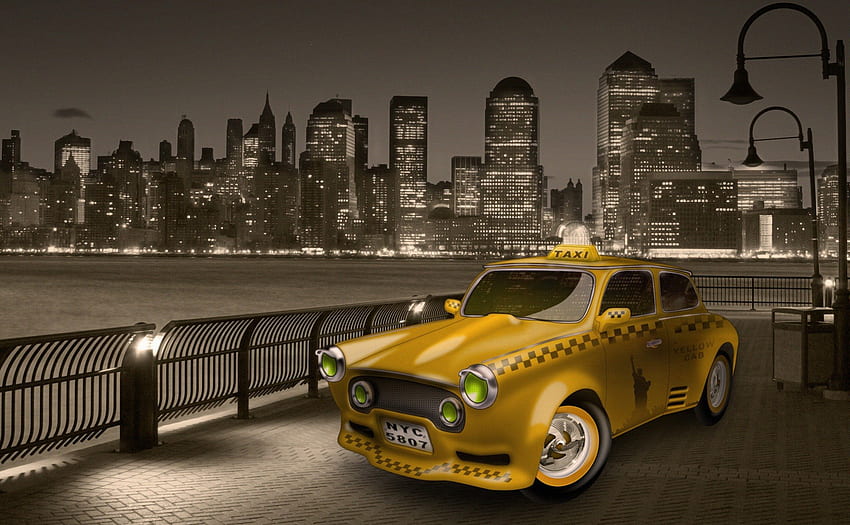 New York City Taxi Cab, Big Apple, città, Stati Uniti d'America, taxi, stati, taxi, giallo, New York, Manhattan Sfondo HD