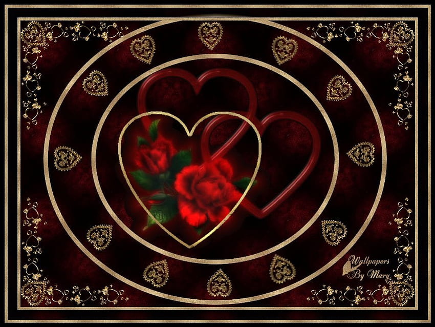 Golden Wishes, Roses, Valentine, ValentinesDay, Hearts, Holidays HD wallpaper