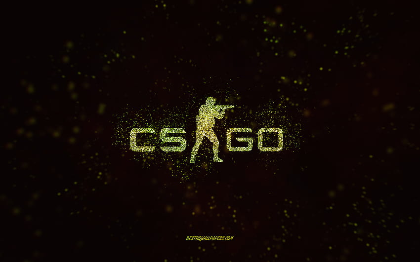 Logo scintillant CS GO, fond noir, logo CS GO, Counter-Strike, art scintillant citron vert, CS GO, art créatif, logo scintillant CS GO citron vert, Counter-Strike Global Offensive Fond d'écran HD
