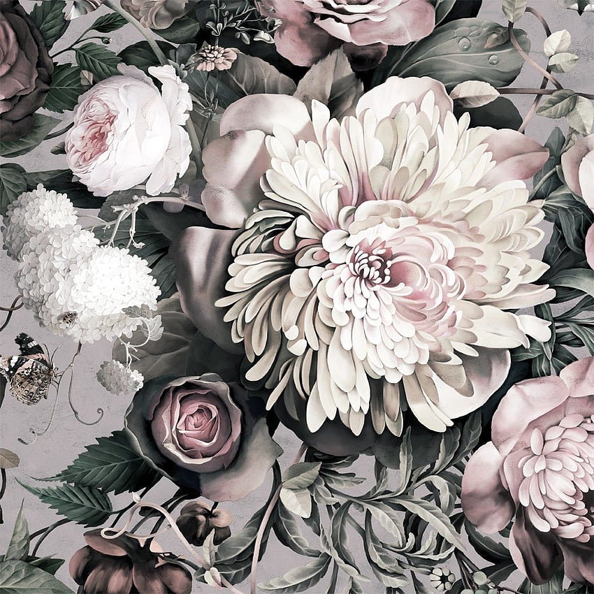 Dark Floral II Gray Fresco Sample - Floral Samples. Black floral , Floral , Flower HD phone wallpaper