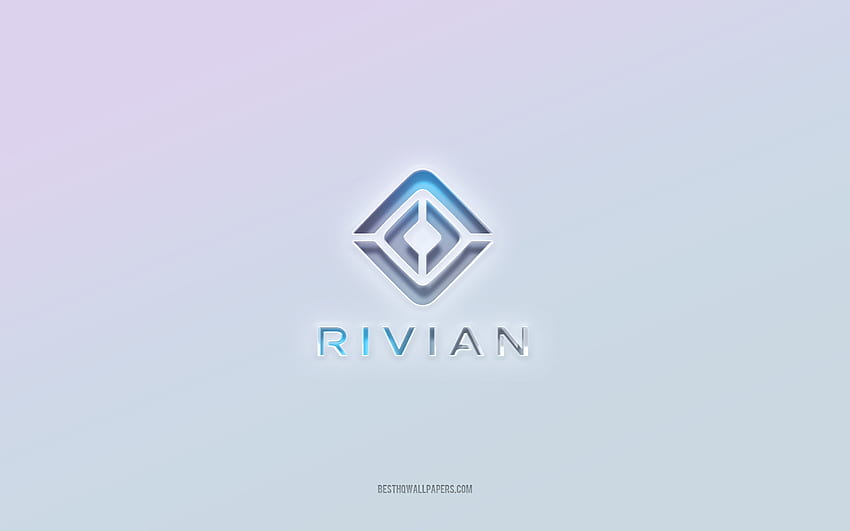 logotipo Rivian, cortar texto 3d, fundo branco, logotipo Rivian 3d, emblema Rivian, Rivian, logotipo em relevo, emblema Rivian 3d papel de parede HD