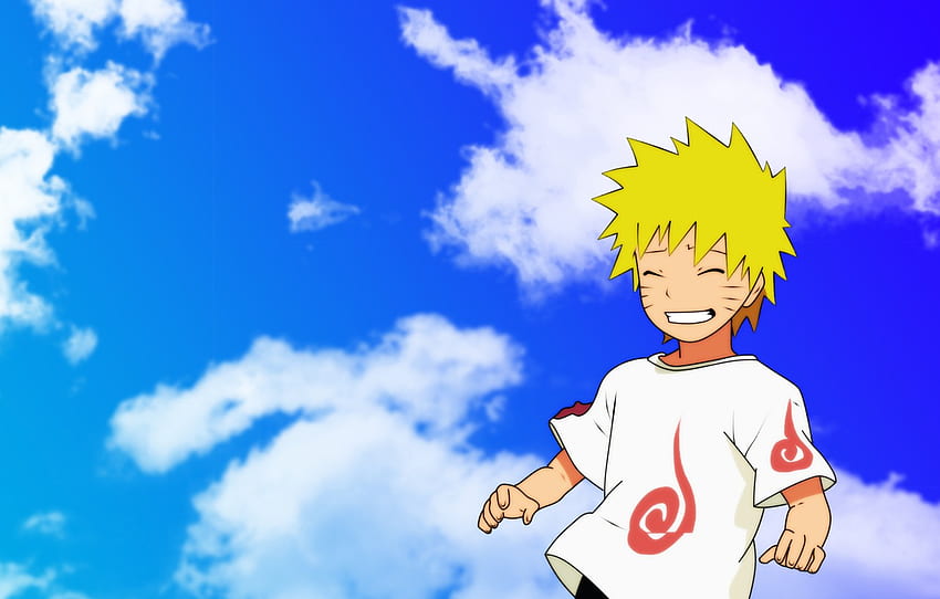 the sky, clouds, smile, boy, day, naruto, naruto for , section кодомо, Naruto Running HD wallpaper