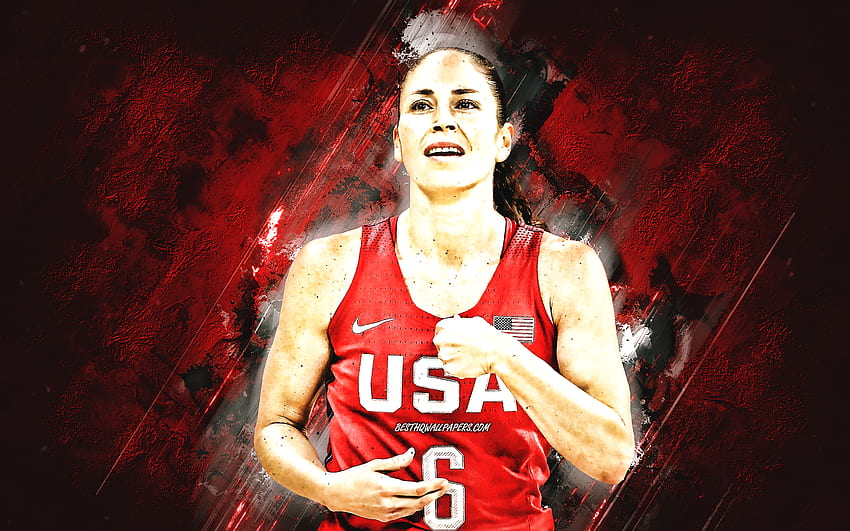 Sue Bird, Basketballnationalmannschaft der Vereinigten Staaten, roter Steinhintergrund, amerikanischer Basketballspieler, Porträt, USA, Basketball HD-Hintergrundbild