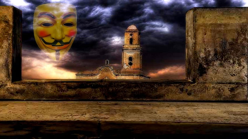 Maska, ruina, bryła, czarna ziemia, zamek Tapeta HD