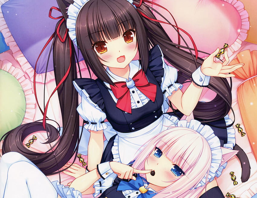 Anime Girls, Neko Para, Chocolat, Vanille, Tenue de soubrette Fond d'écran HD