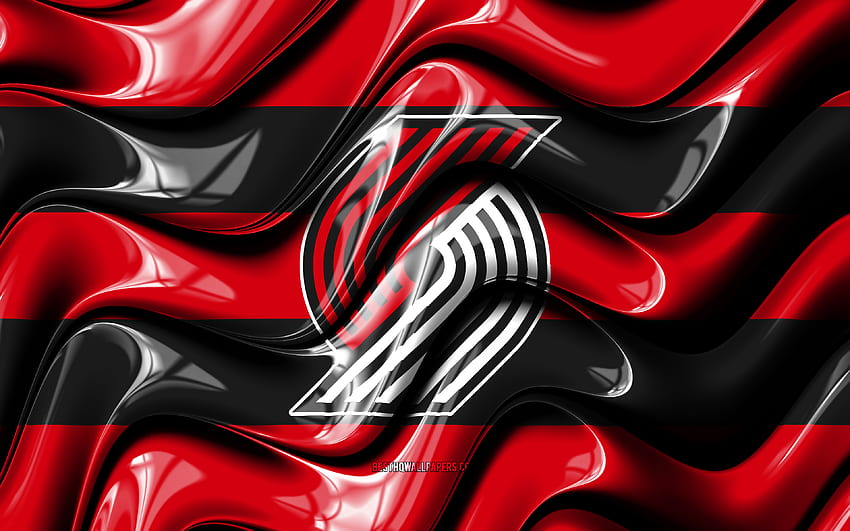 Drapeau des Portland Trail Blazers, vagues 3D rouges et noires, NBA, équipe américaine de basket-ball, logo des Portland Trail Blazers, basket-ball, Portland Trail Blazers Fond d'écran HD