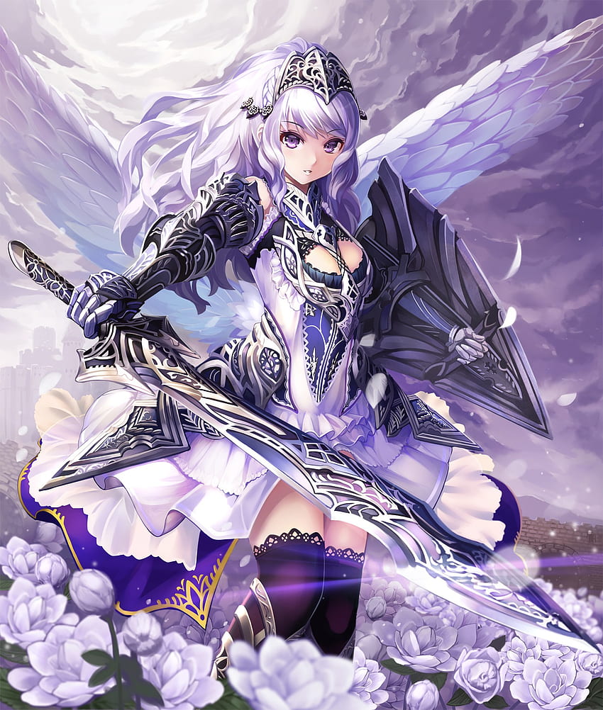 anime girls anime purple hair long hair thigh highs wings purple eyes original characters angel JPG 441 kB. Mocah HD phone wallpaper