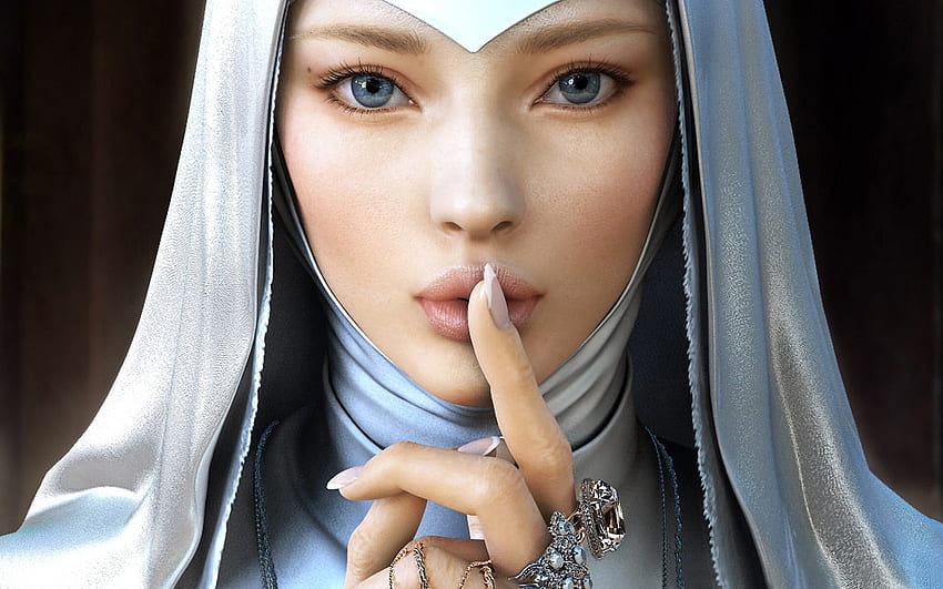 Yujin Kim jin777 монахиня религия католическа фантазия изкуство жени мадами лице настроение очи pov красив жест пръст бижута костюм. . 32294 HD тапет