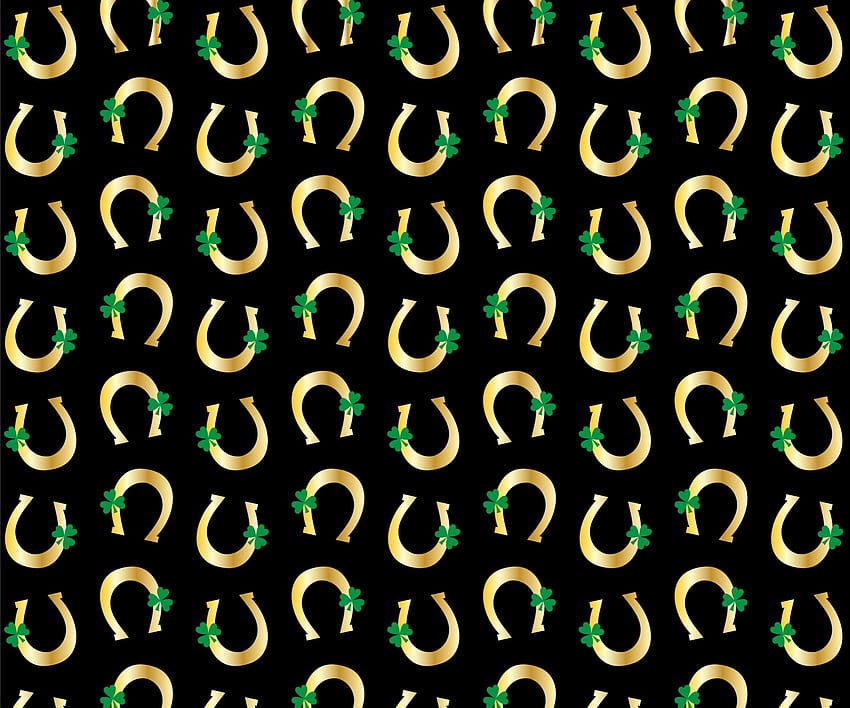 Pattern, horseshoe, black, green, clover, texture, st patrick, hat, yellow HD wallpaper