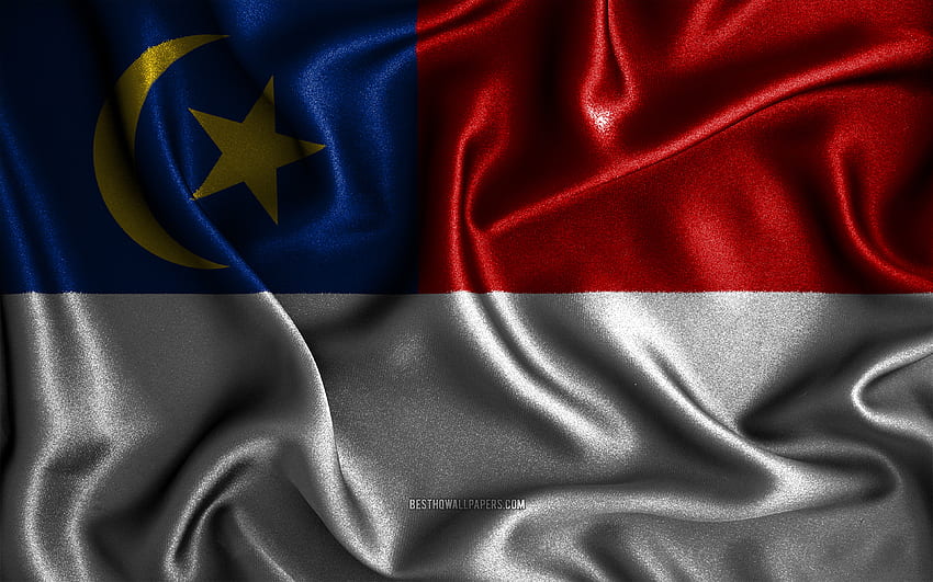 Malakka-Flagge, Seidenwellenfahnen, brasilianische Staaten, Tag von Malakka, Stofffahnen, Flagge von Malakka, 3D-Kunst, Malakka, Asien, Staaten von Malaysia, Malakka 3D-Flagge HD-Hintergrundbild