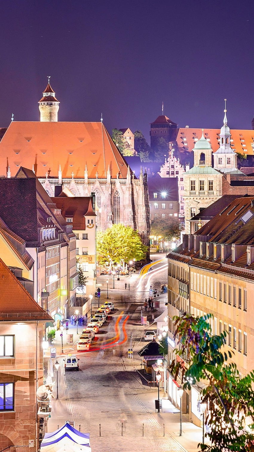 Germany, Nuremberg, city, street, houses, lights, night HD phone wallpaper