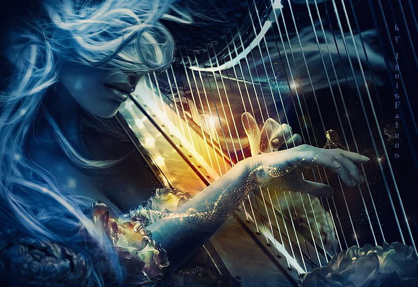 Melody Of Soul, Kunstwerk, Mädchen, Instrument, Harfe, digital HD-Hintergrundbild