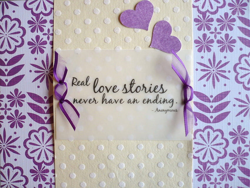 Real Love Stories..., Valentine, roxo, Valentines Day, amor, Valentines, corações, fitas, citações papel de parede HD