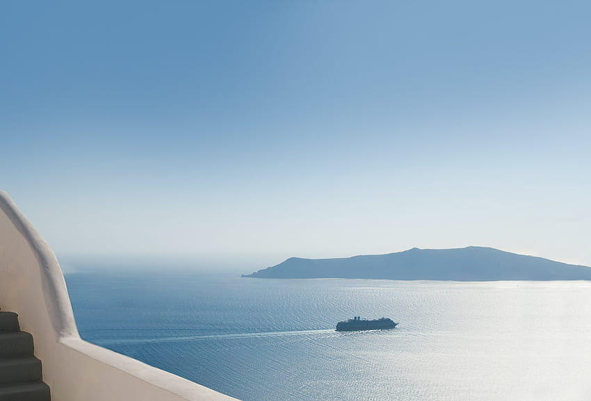 sea and sky, blue, sea, greece, white, sky, beautiful, santorini HD wallpaper