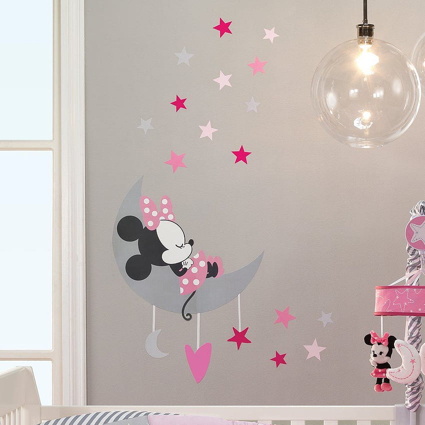 Disney Baby Minnie Mouse Pink Grey Celestial Wall Decals HD тапет за телефон