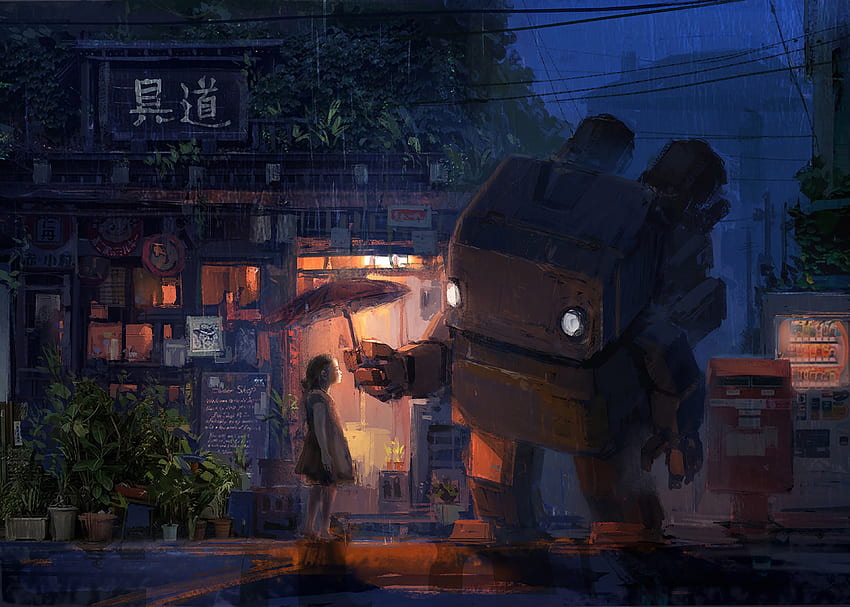 Rainy Day With My Robot Friend Painting , Artist, , , Background, and HD wallpaper