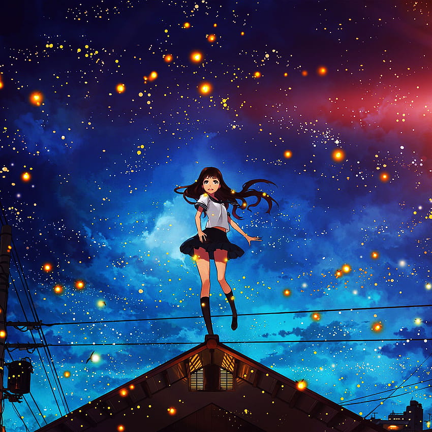 Anime Girl Night Sky Stars 4K Wallpaper iPhone HD Phone #6270f