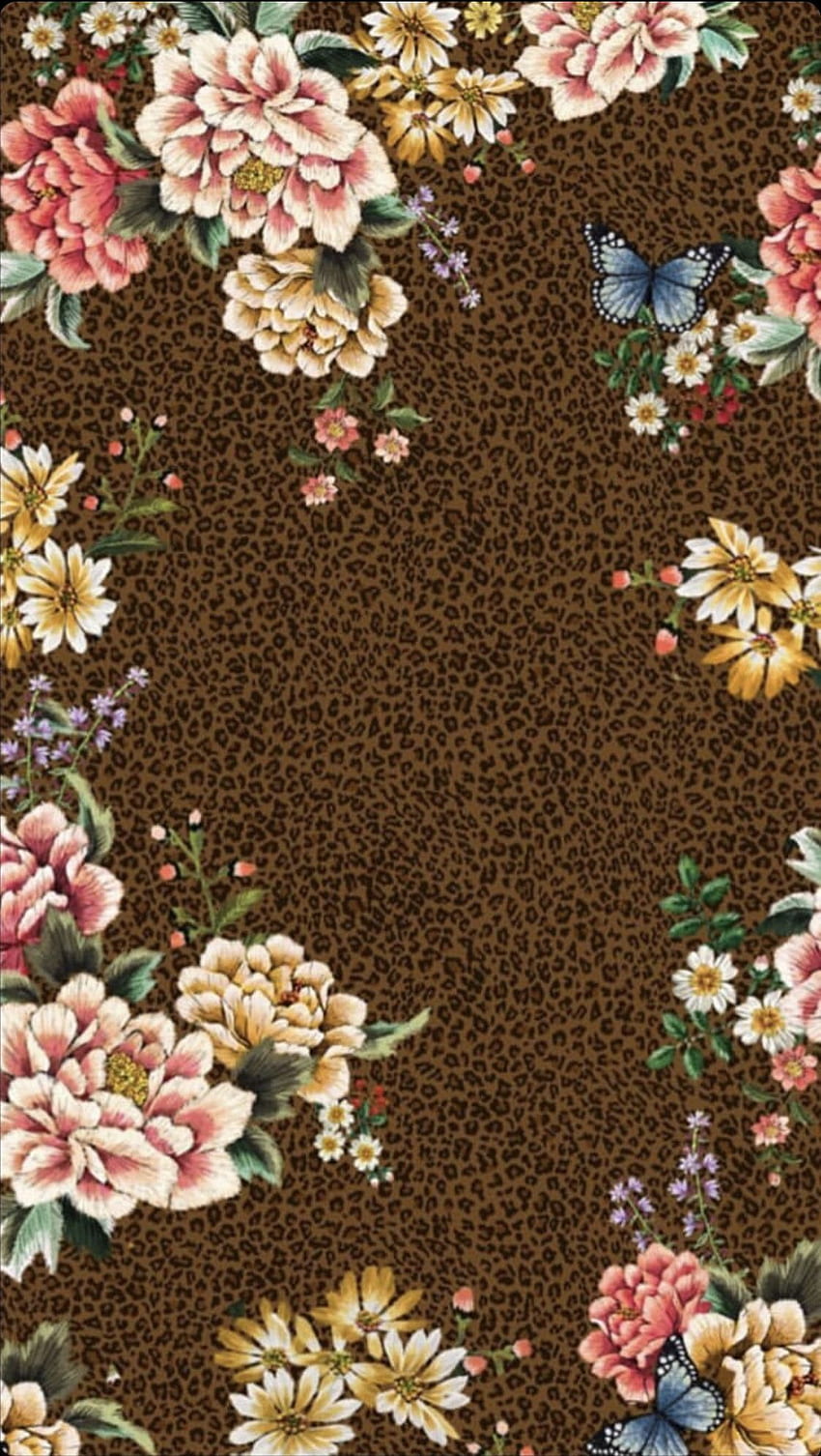 Estampa Estampado animal granja floral. bonitos, Paprl de parede, Papel de parede floral, Brown Floral fondo de pantalla del teléfono
