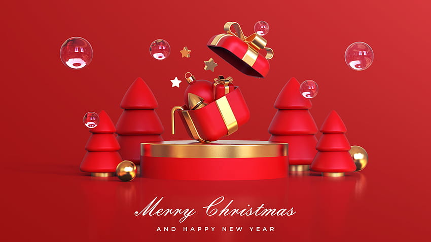 Merry Christmas Gift Boxes In Red Background Christmas HD wallpaper