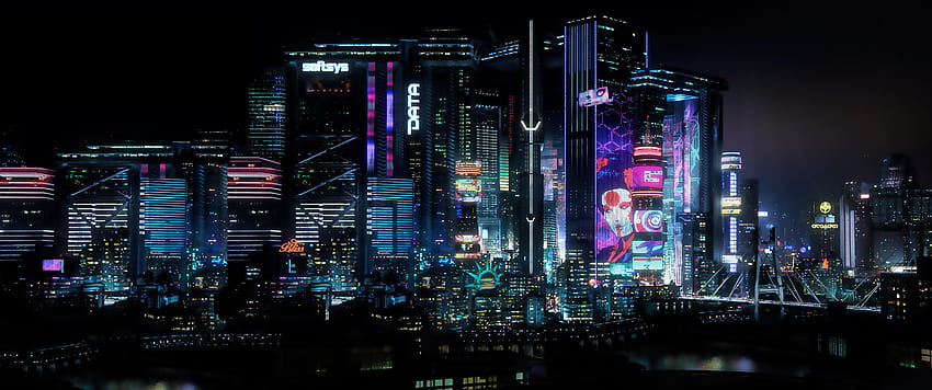 Cyberpunk 2077 Gece Şehri , 3440X1440 Şehir HD duvar kağıdı