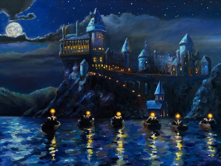 Ravgar Harry Potter - Zamek Hogwart Mural Starry Night Canvas Painting Wall Art [12 x 16 cali] Unframed: Dom i kuchnia Tapeta HD