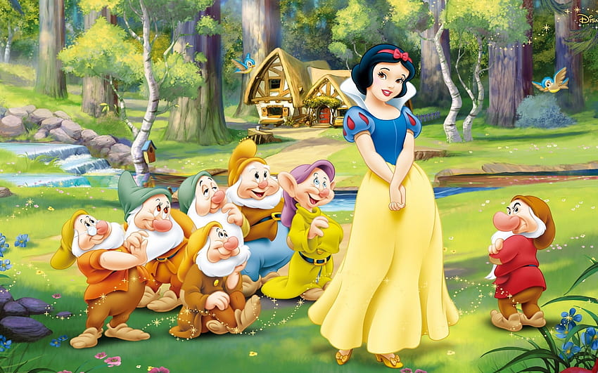 Snow White and the seven dwarfs - 3D, Disney 3D HD wallpaper