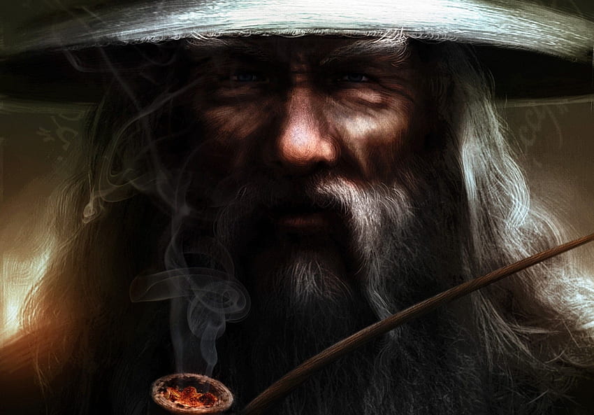 Title Gandalf Fantasy Lord Of The Rings The - Old Wizard Smoking Pipe - - HD wallpaper