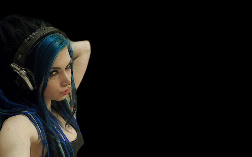 cheveux bleus casque fille visage de canard Personnes , Hi Res People , Haute Définition , Girl with Headphones Fond d'écran HD