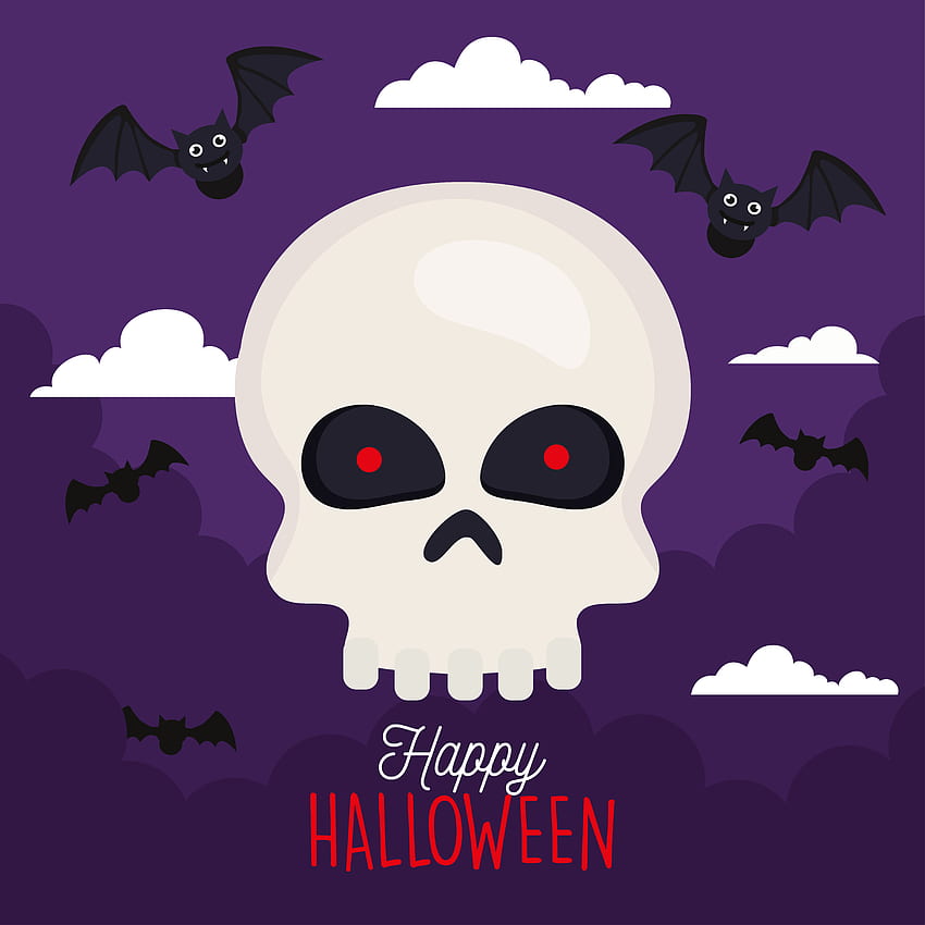 happy halloween banner with skull and bats flying 2547217 Vector Art at Vecteezy HD phone wallpaper