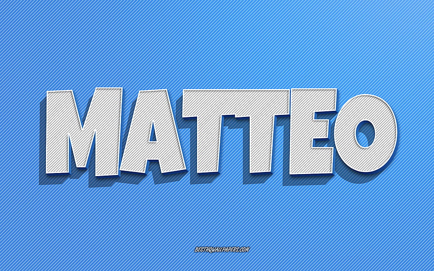 Matteo, fundo de linhas azuis, com nomes, nome Matteo, nomes masculinos, cartão de felicitações Matteo, arte de linha, com nome Matteo papel de parede HD