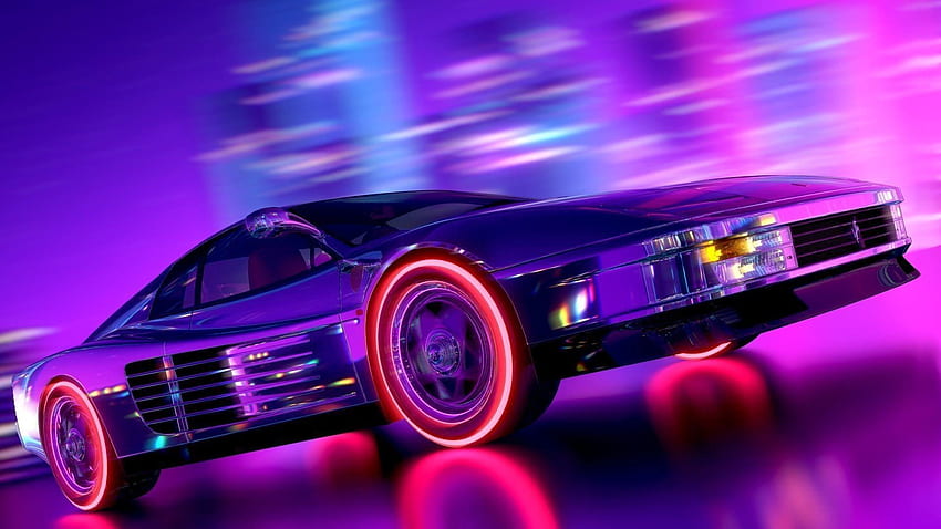 Ferrari Testarossa - Neon Retrowave Style ., Purple Car HD wallpaper