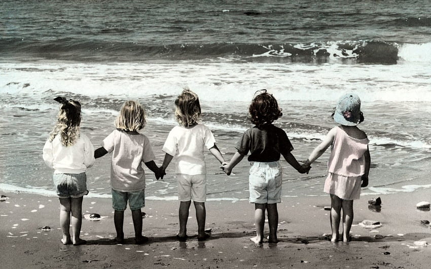 Sea, Children, Beach, , , Mood, Friends HD wallpaper