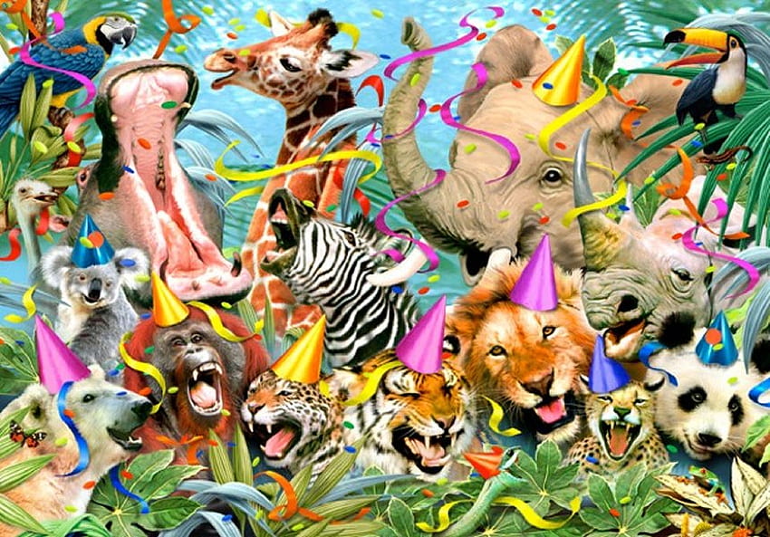 By Howard Robinson, kitten, animal, monkey, bird, howard robinson, giraffe, cat, party, holiday, bear, elephant, christmas, zebra, parrot, new year, home HD wallpaper