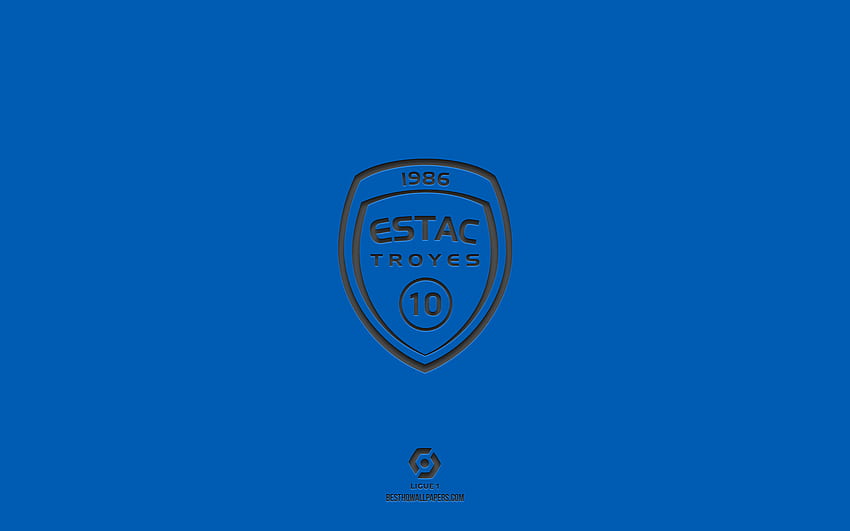 ES Troyes AC, blue background, French football team, ES Troyes AC emblem, Ligue 1, Troyes, France, football, ES Troyes AC logo HD wallpaper