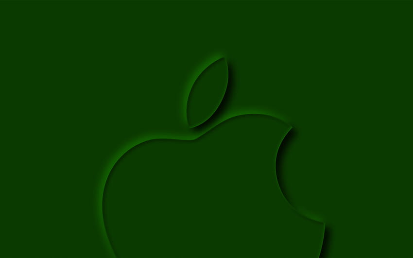 Apple green logo, , クリエイティブ, ミニマル, 緑の背景, Apple 3D ロゴ, Apple ミニマリズム, Apple ロゴ, Apple 高画質の壁紙