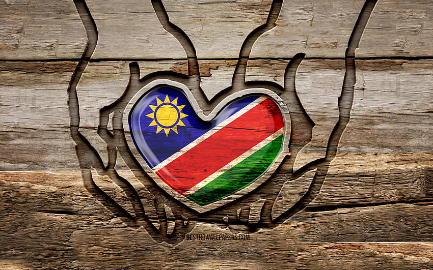 Amo la Namibia, , mani intagliate in legno, Giorno della Namibia, Bandiera della Namibia, Bandiera della Namibia, Abbi cura della Namibia, creativo, Bandiera della Namibia, Bandiera della Namibia in mano, Intaglio del legno, Paesi africani, Namibia Sfondo HD