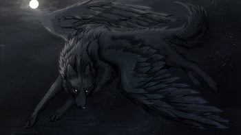 Black Wolf With Red Eyes With Wings