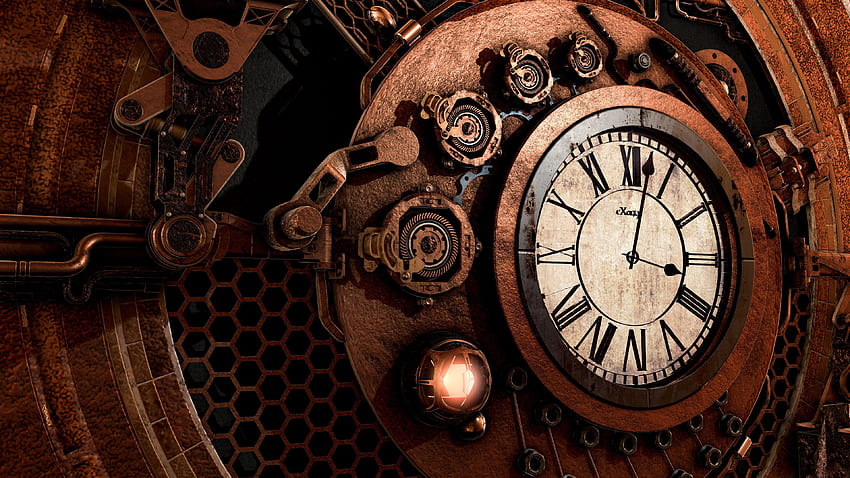 นาฬิกา, เบ็ดเตล็ด, เบ็ดเตล็ด, กลไก, หน้าปัดนาฬิกา, หมุน, เวลา, ได้เวลาแล้ว, ลูกศร, Steampunk วอลล์เปเปอร์ HD