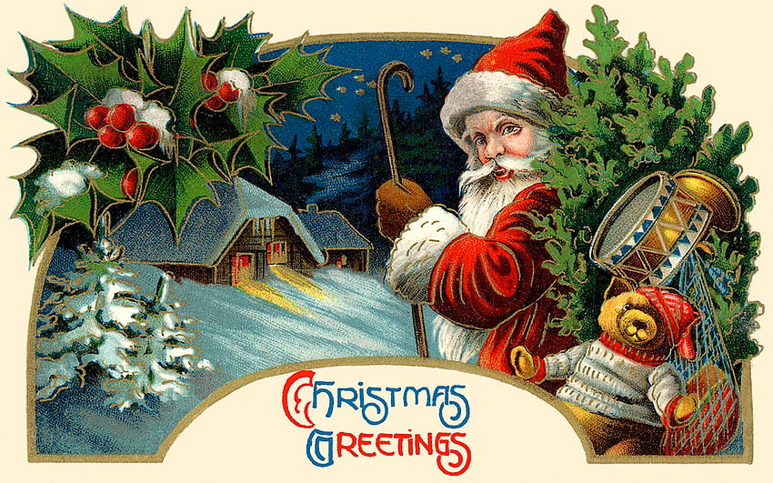 Christmas Greetings FC, diciembre, arte, hermoso, ilustración, batería, obras de arte, paisaje, ocasión, ancha, vacaciones, pintura, Papá Noel, peluche, Navidad fondo de pantalla