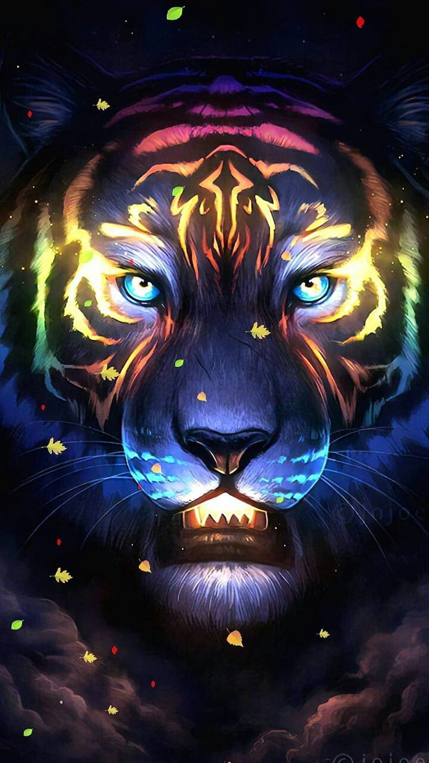 Artystyczny Tygrys. ¡Tygrysia Miłość! w 2019. Lew, neonowe zwierzę Tapeta na telefon HD