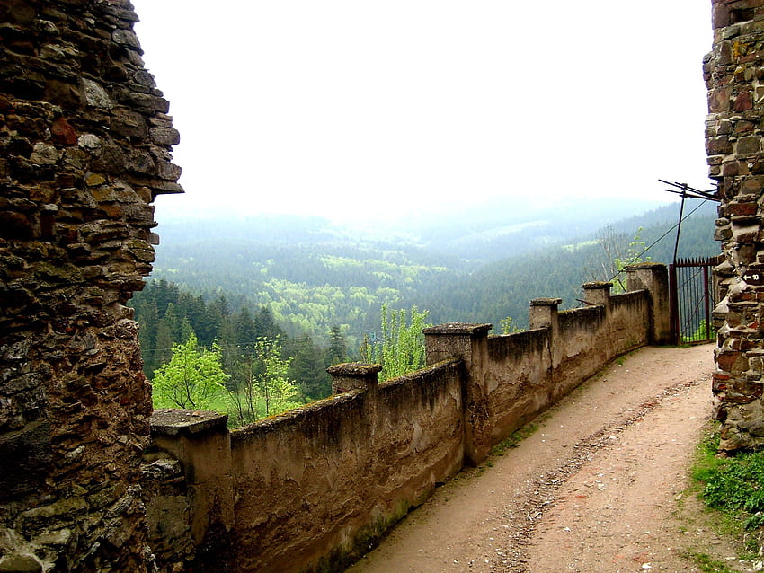 Reruntuhan Kuno Slovakia Castle Stone Slovakia Trip Path Trees Phone, Pemandangan Slovakia Wallpaper HD