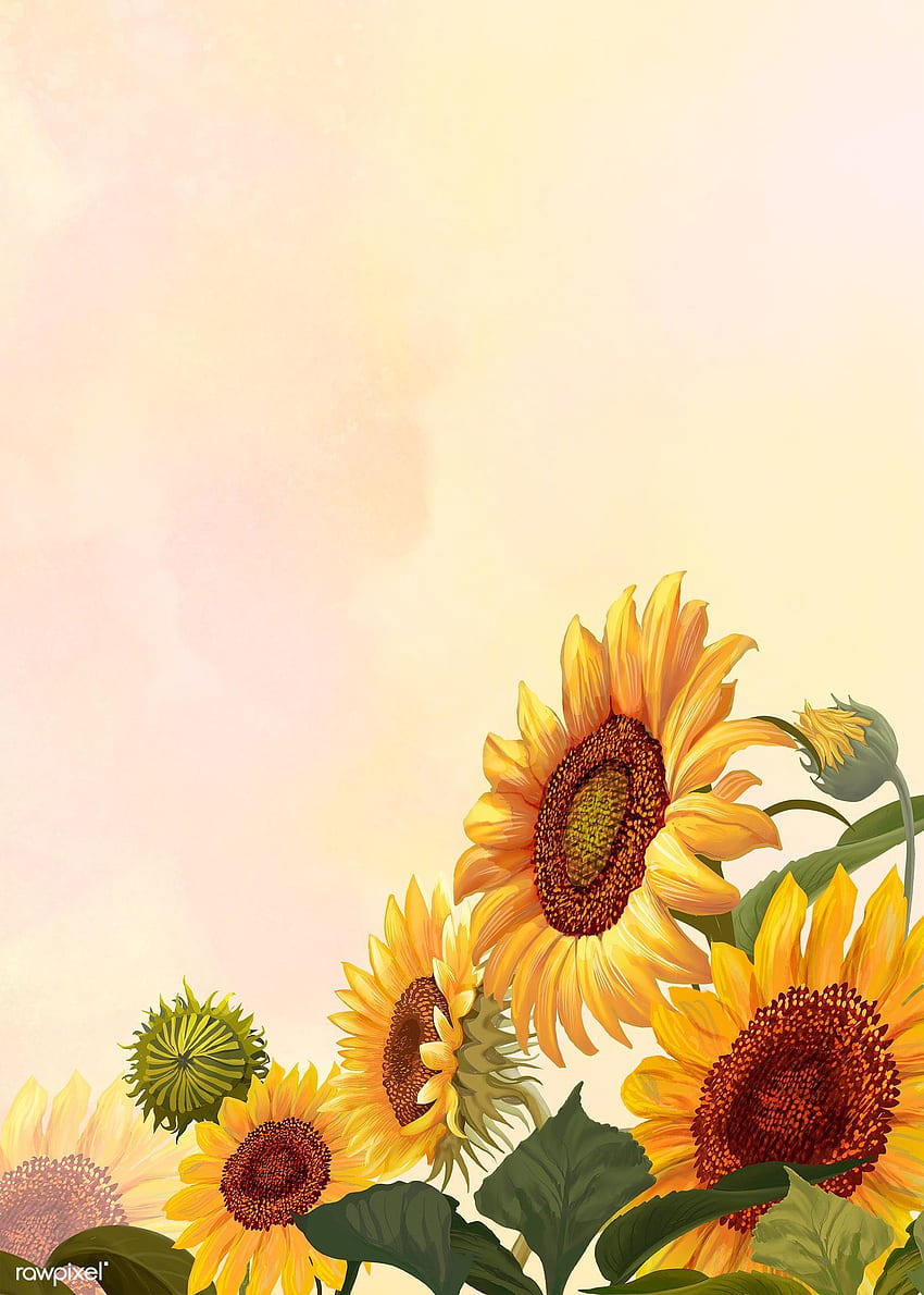 Premium-Illustration der handgezeichneten Sonnenblume auf einer gelben, Sonnenblumenzeichnung HD-Handy-Hintergrundbild