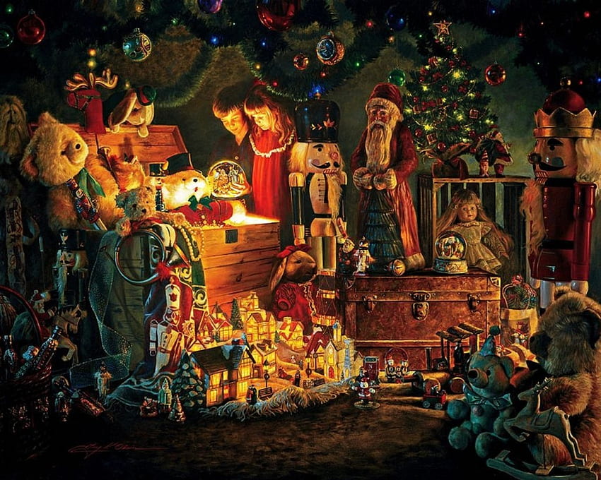Reason for the Season, artwork, children, toys, painting, santa HD wallpaper