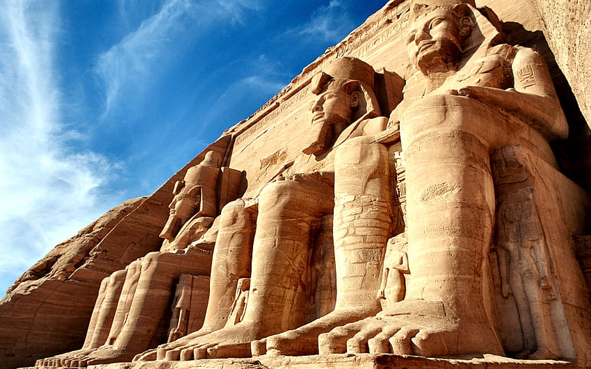 Храмове Абу Симбел, природа, широк екран, Египет, архитектура, графика, красиво HD тапет